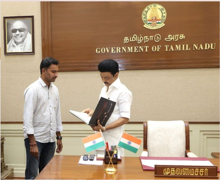 A. Prathap, Special Photographer handed over a copy of the book “Quintessential Sutra” to The Honourable Chief Minister of Tamil Nadu, Thiru M.K.Stalin